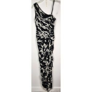 Adrianna Papell Women's Sz. 2 Black & White Print One Shoulder Ruched Gown